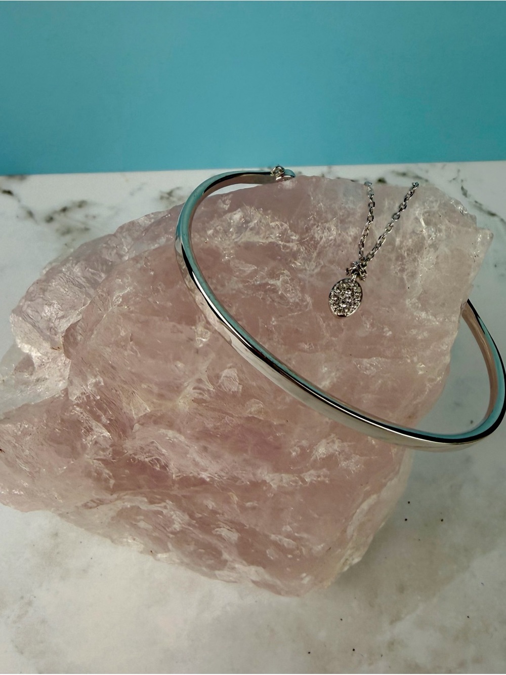 Henri Bendel Luxe Collection Silver Tone Open Cuff Bracelet Pave & Crystal Caps